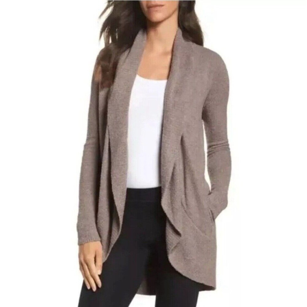 Barefoot Dreams CozyChic Lite Circle Cardigan Sweater Sz M Beige Boho Cozy Soft